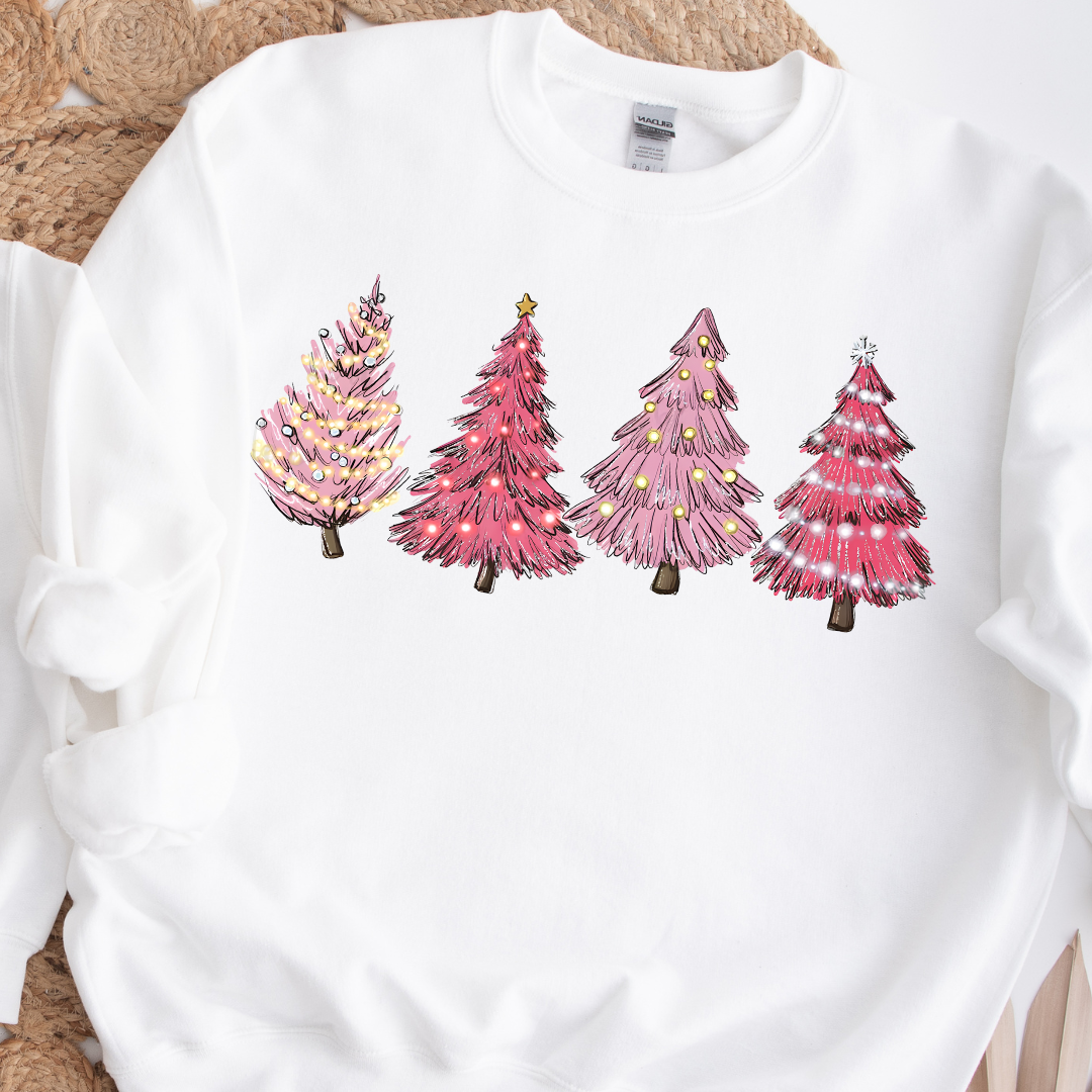 Pink Holiday Trees Crew Neck