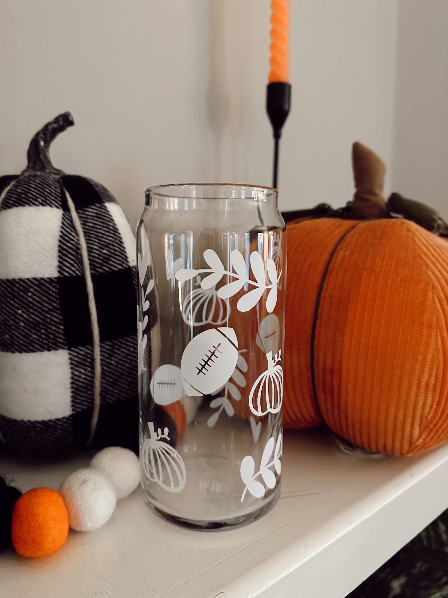 Fall Doodles Glass Can Cup