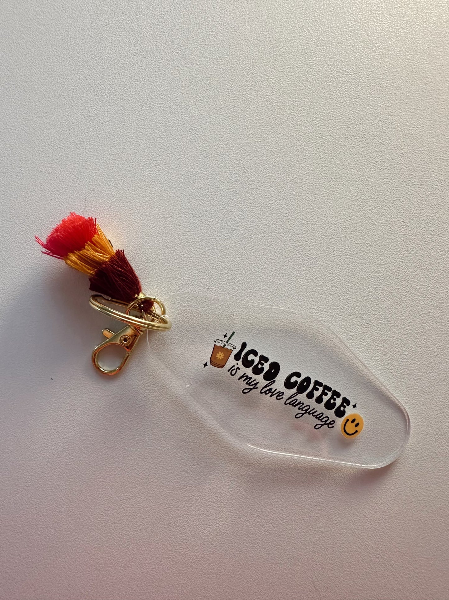 "Iced Coffee is my Love Language" Vintage Motel Style Keychain