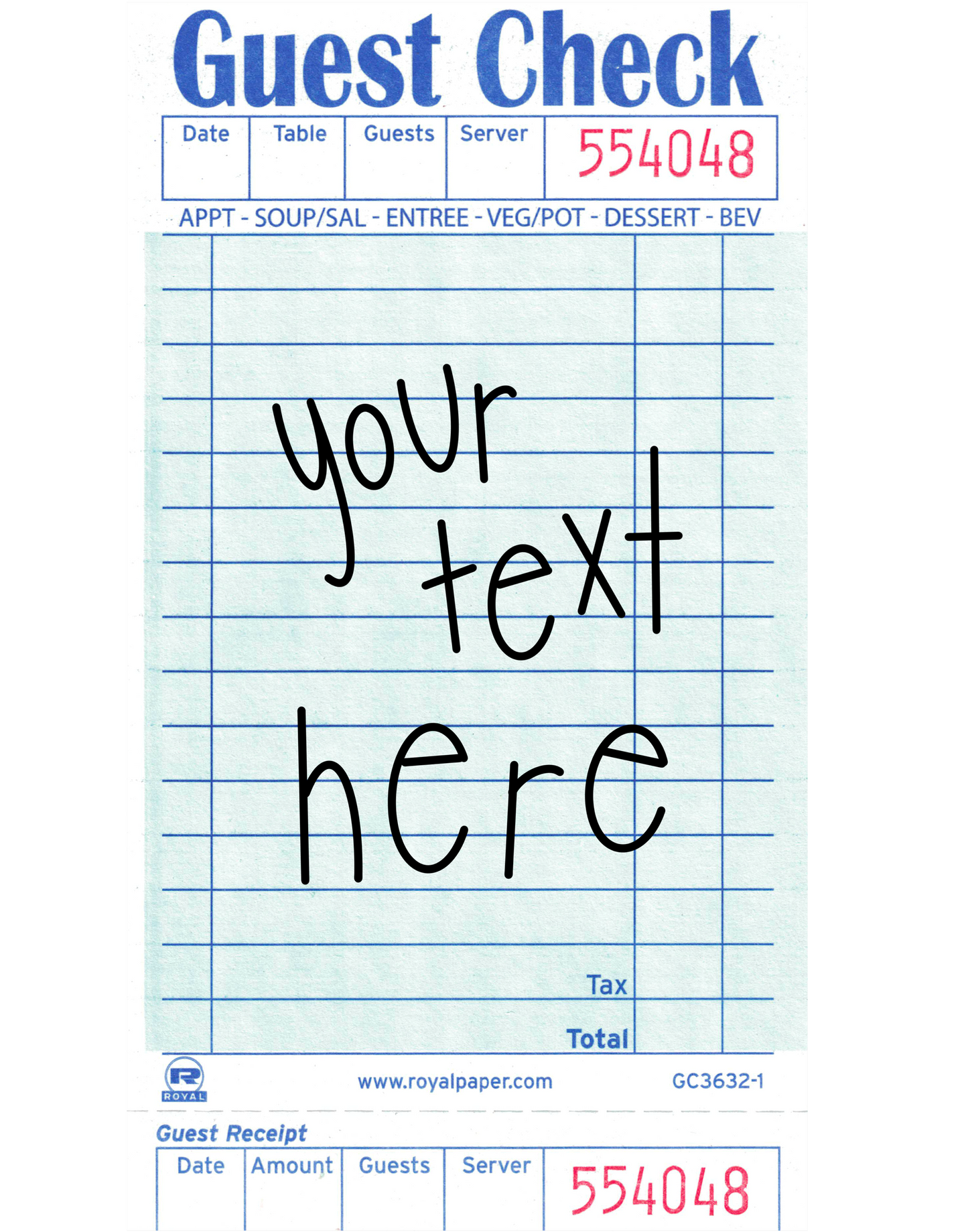 CUSTOM Guest Check Glass Can