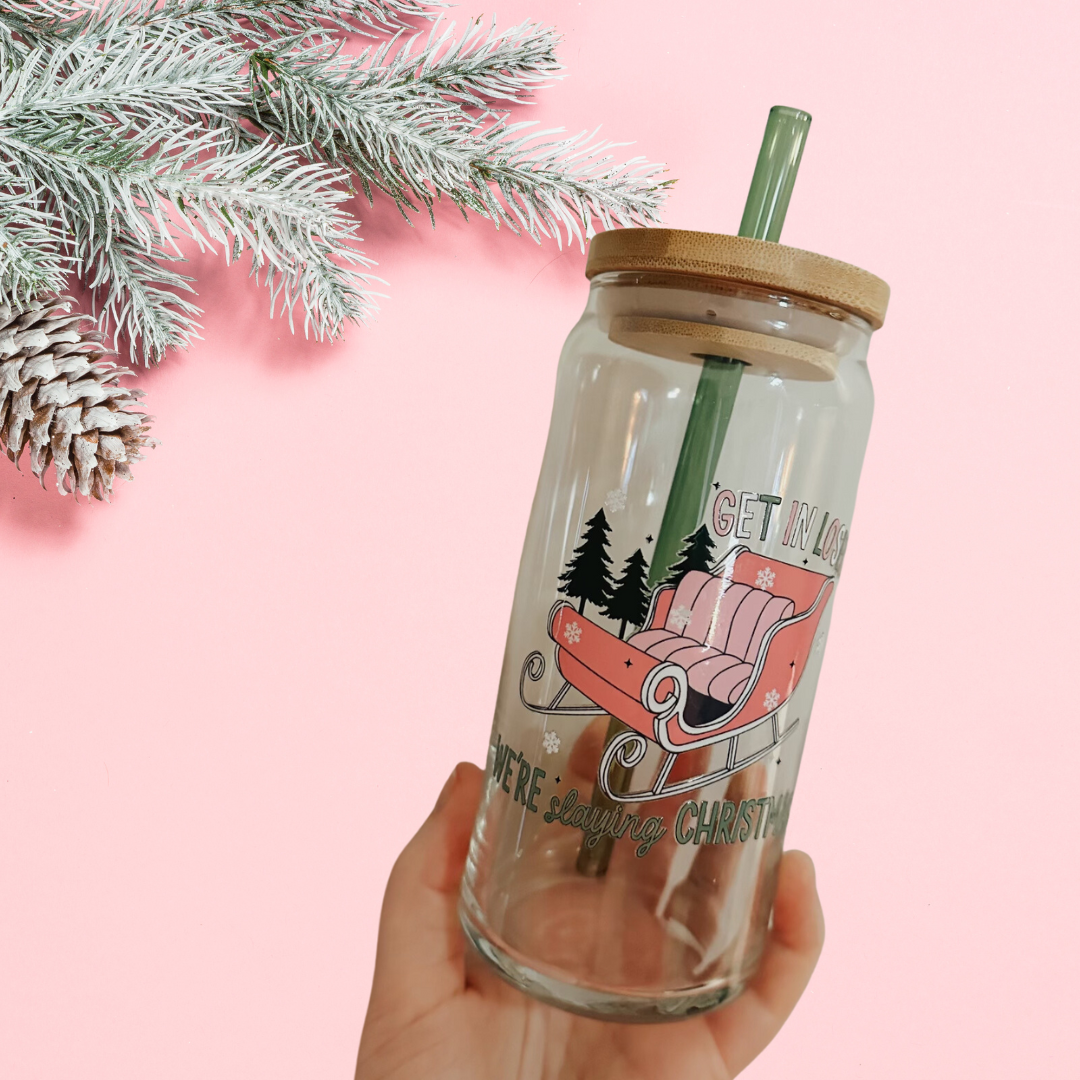"We're Slaying Christmas" Glass Can Cup