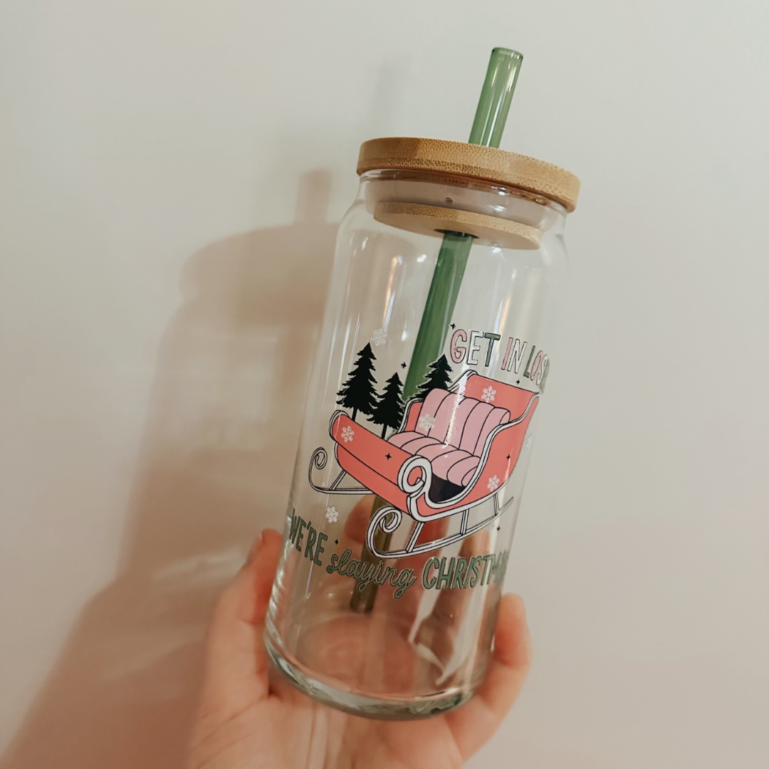 "We're Slaying Christmas" Glass Can Cup