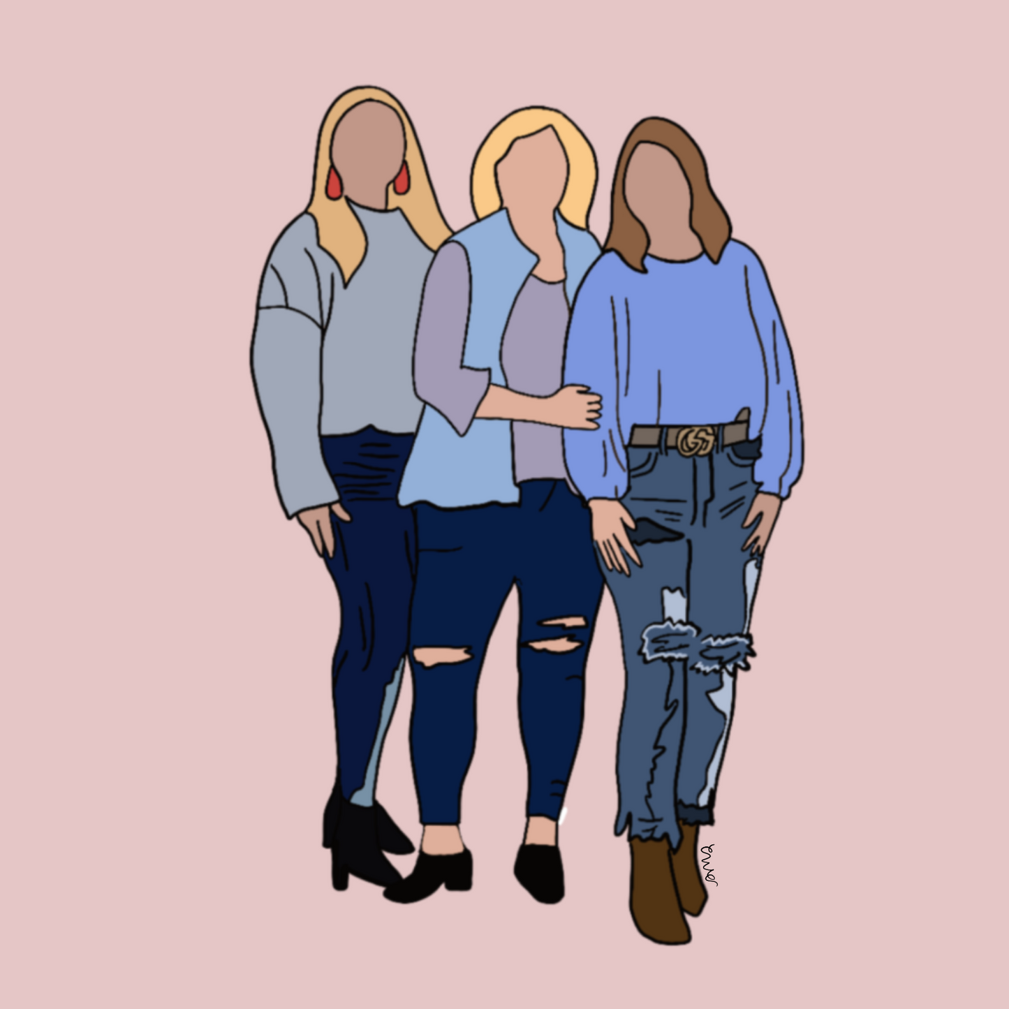 Custom Digital Portraits from Photo (Faceless): (3-6) PEOPLE/PETS