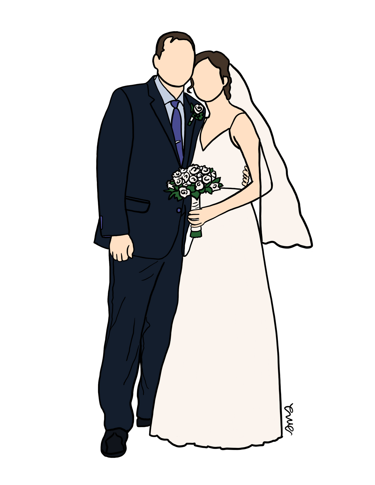 Custom Digital Portraits from Photo (Faceless) - 1/2 PEOPLE/PETS