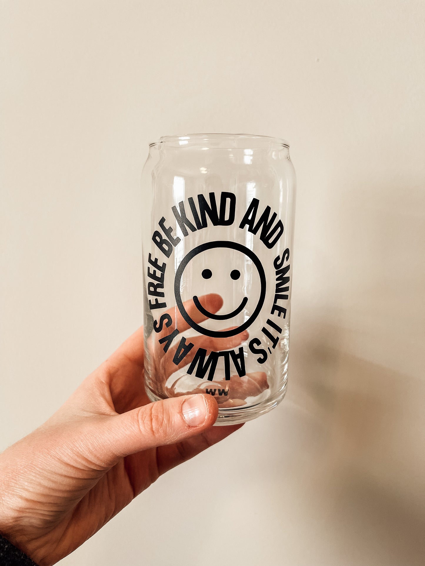 "Be Kind and Smile" Glass Can Cup