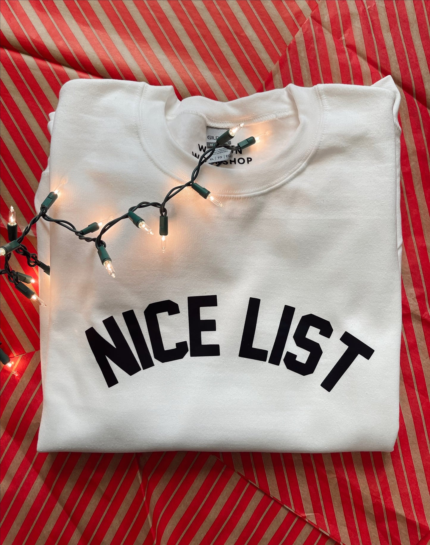 "Nice List" White Crew Neck