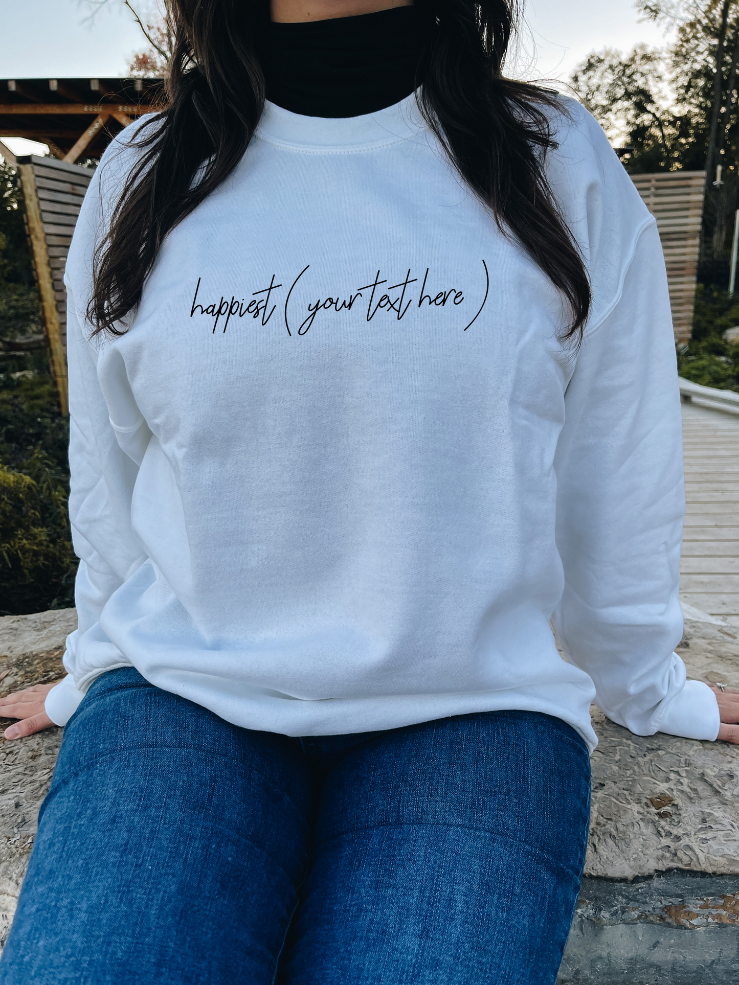 CUSTOM "happiest" White Crew Neck