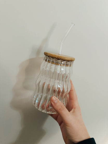 Wavy Ribbed Glass Can Cup