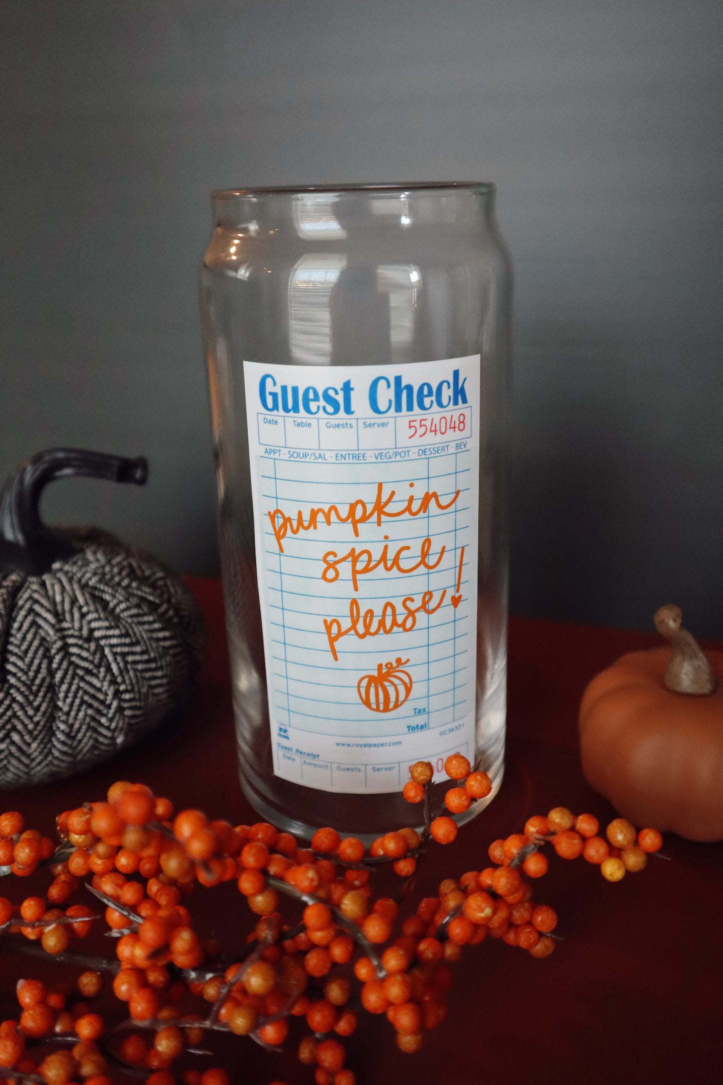 Pumpkin Spice Guest Check Glass Can