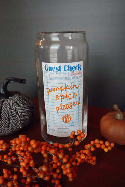 Pumpkin Spice Guest Check Glass Can