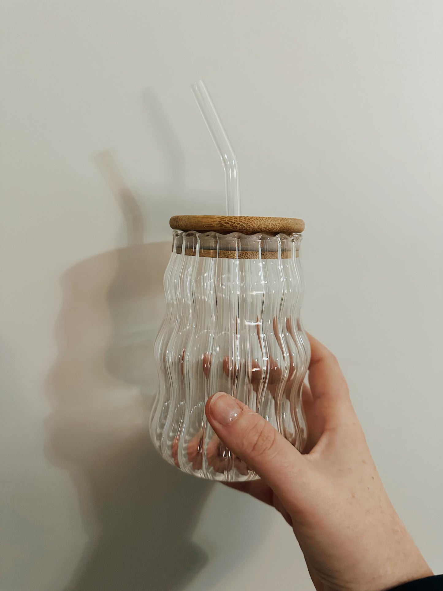 Wavy Ribbed Glass Can Cup
