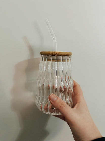 Wavy Ribbed Glass Cup