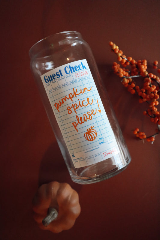 Pumpkin Spice Guest Check Glass Can