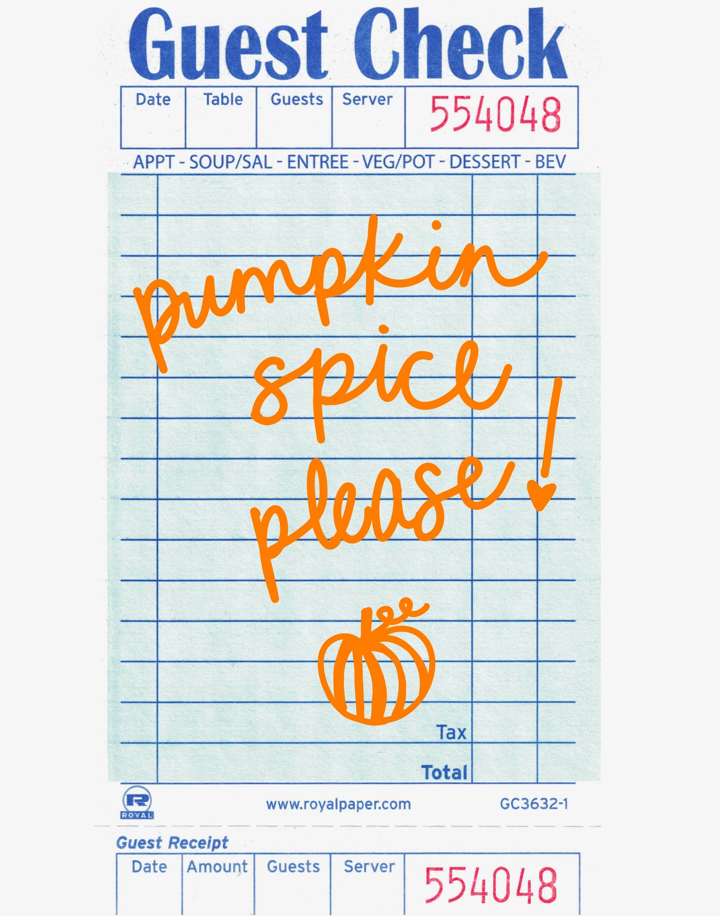 Pumpkin Spice Guest Check Glass Can