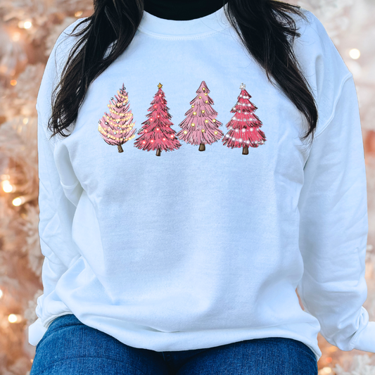 Pink Holiday Trees Crew Neck