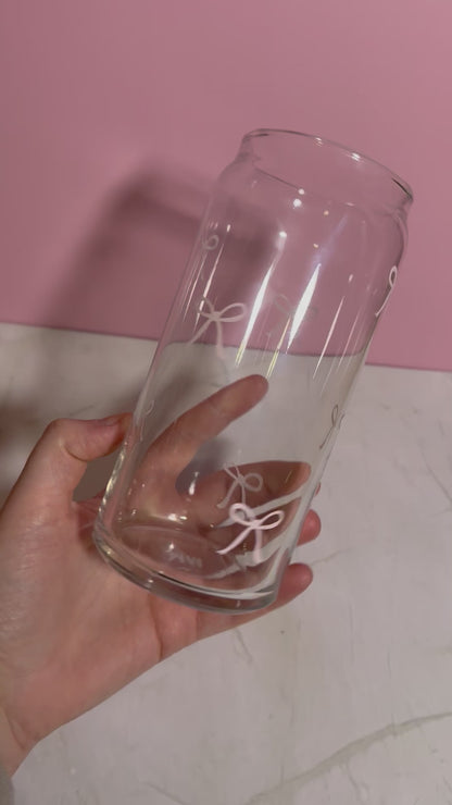 Pink Ribbon Bow Glass Can Cup