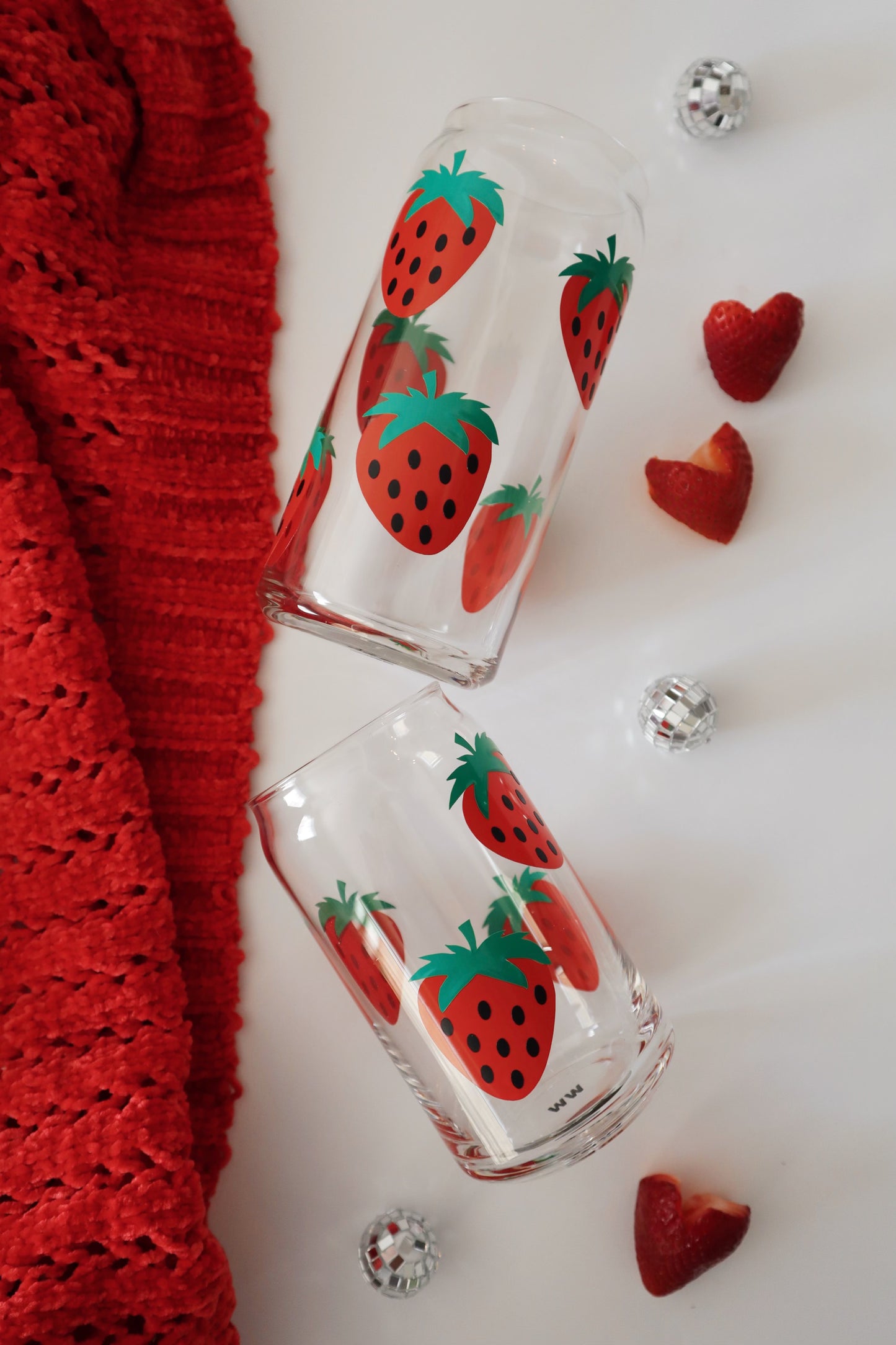 Summer Strawberry Glass Can Cup