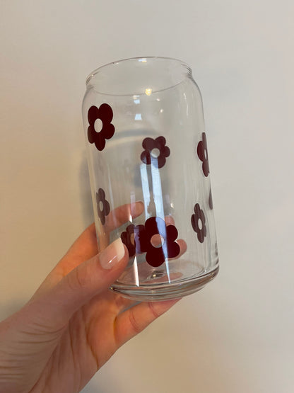 Retro Hand Drawn Flower Glass Can Cup