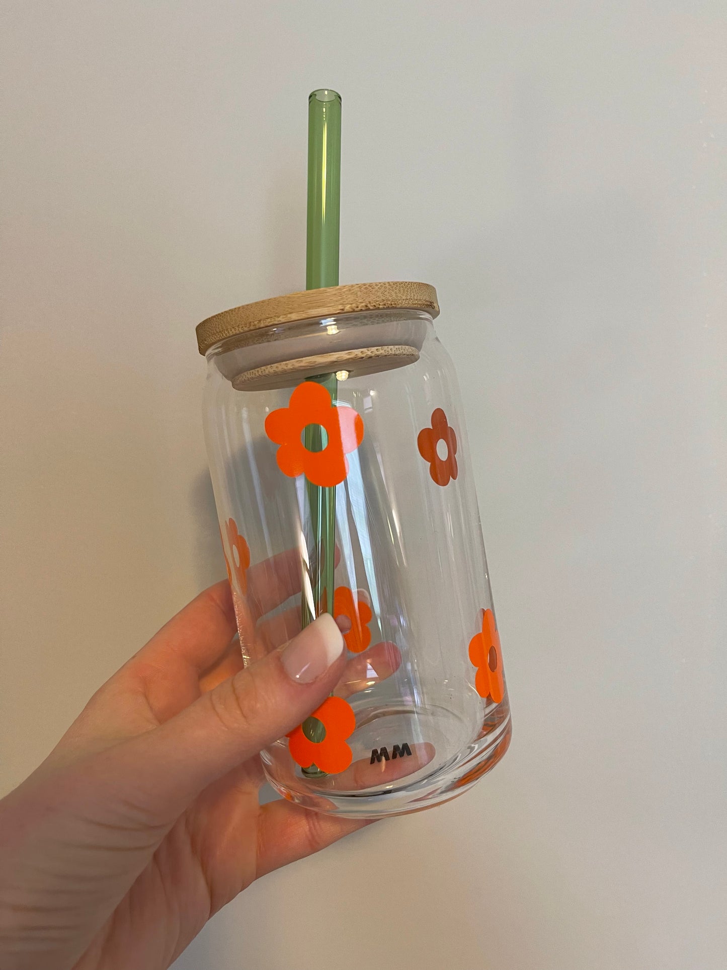 Retro Hand Drawn Flower Glass Can Cup