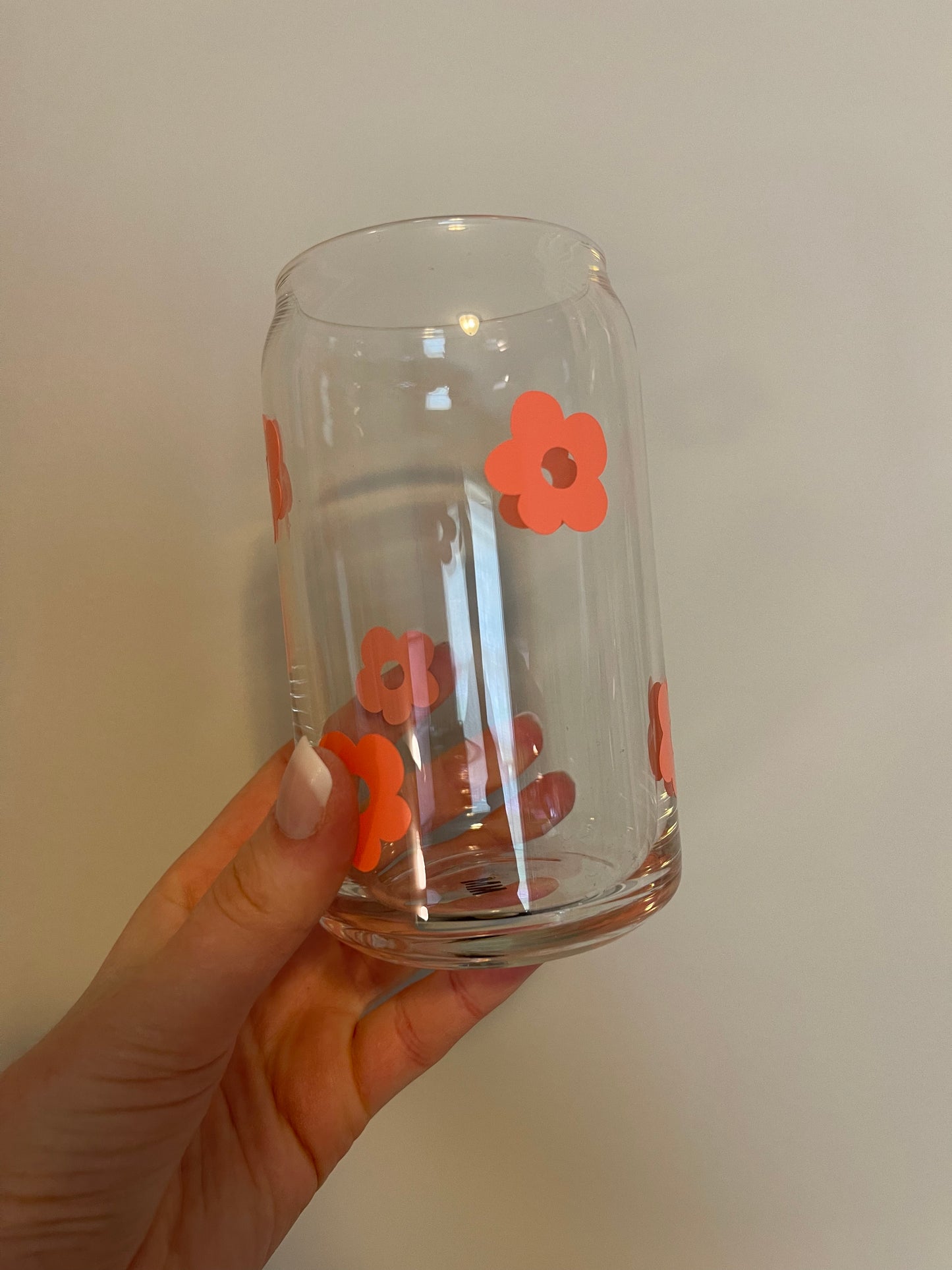 Retro Hand Drawn Flower Glass Can Cup