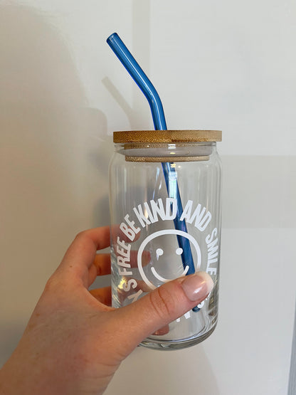 Blue Bent Reusable Glass Drinking Straw