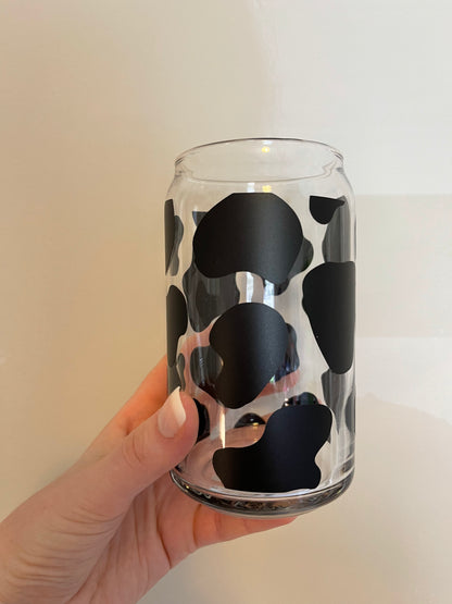 Cow Print Glass Can Cup