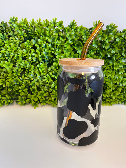 Cow Print Glass Can Cup