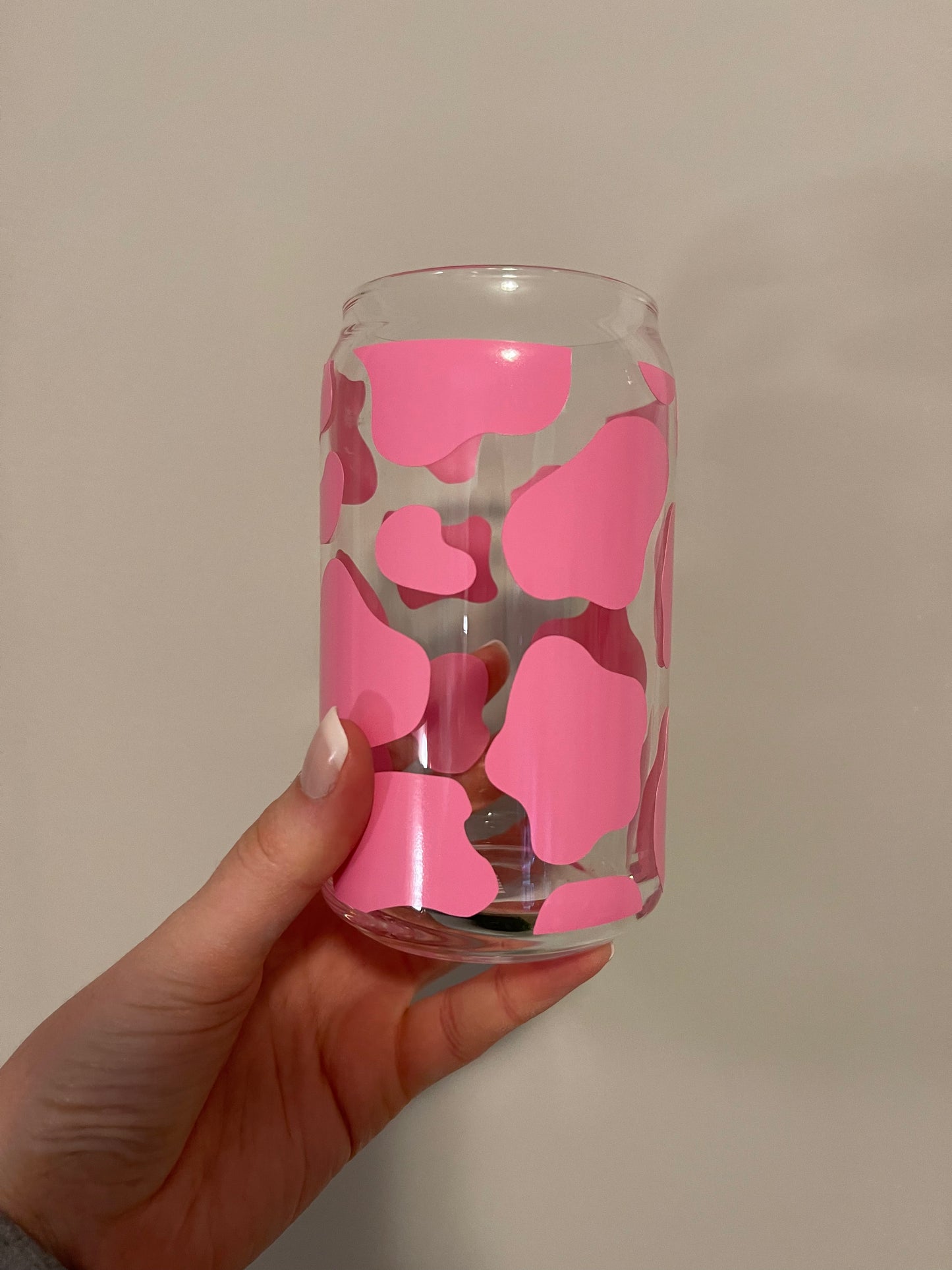 Cow Print Glass Can Cup