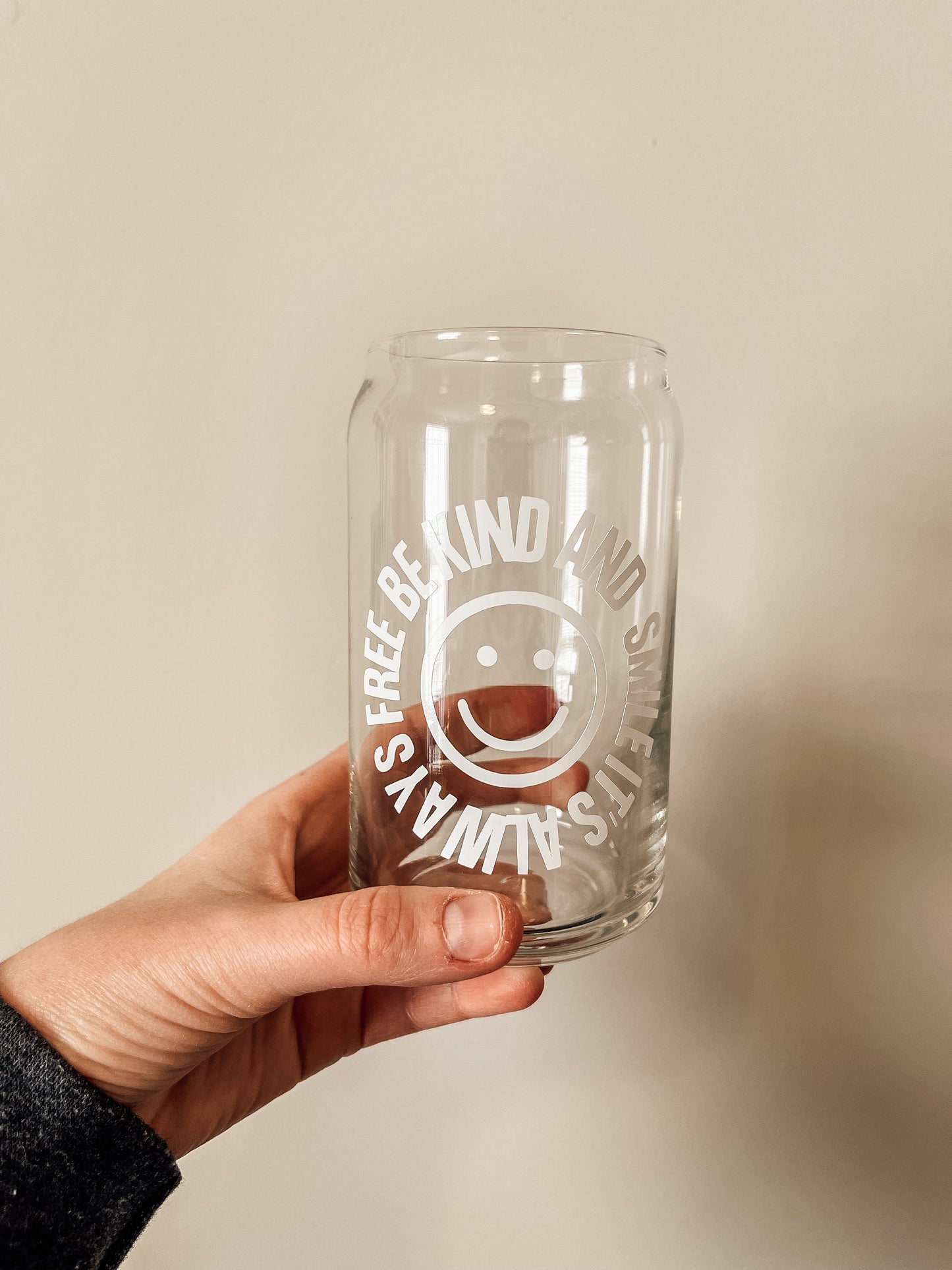 "Be Kind and Smile" Glass Can Cup