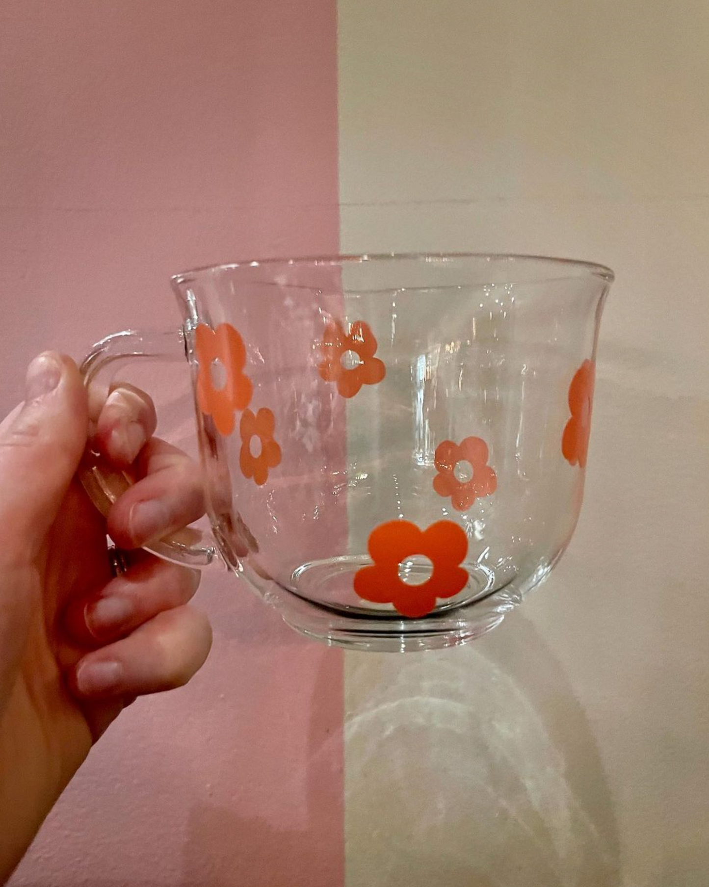 Glass Retro Hand Drawn Flower Mug