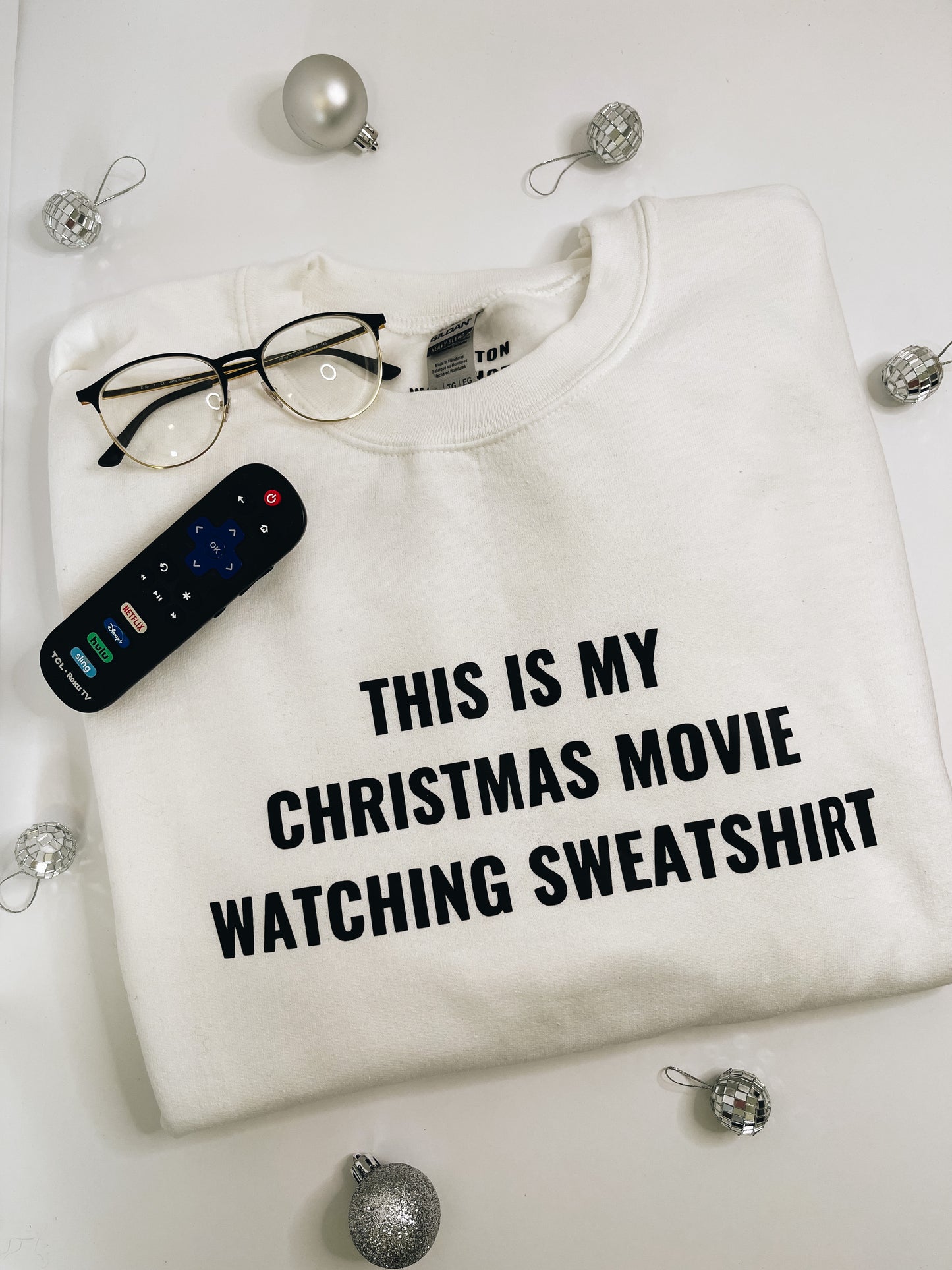 Christmas Movie Watching Sweatshirt White Crew Neck
