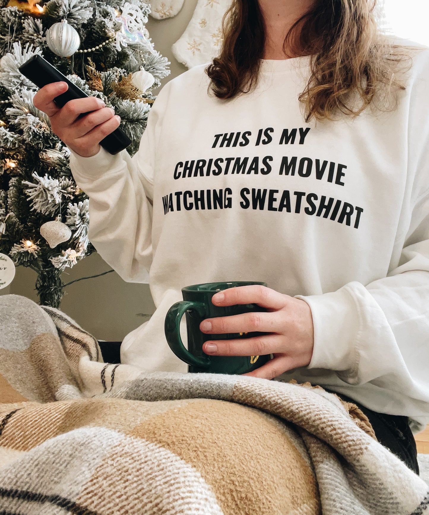 Christmas Movie Watching Sweatshirt White Crew Neck