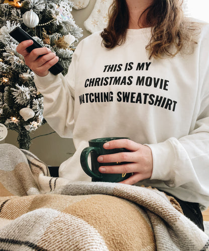 Christmas Movie Watching Sweatshirt White Crew Neck